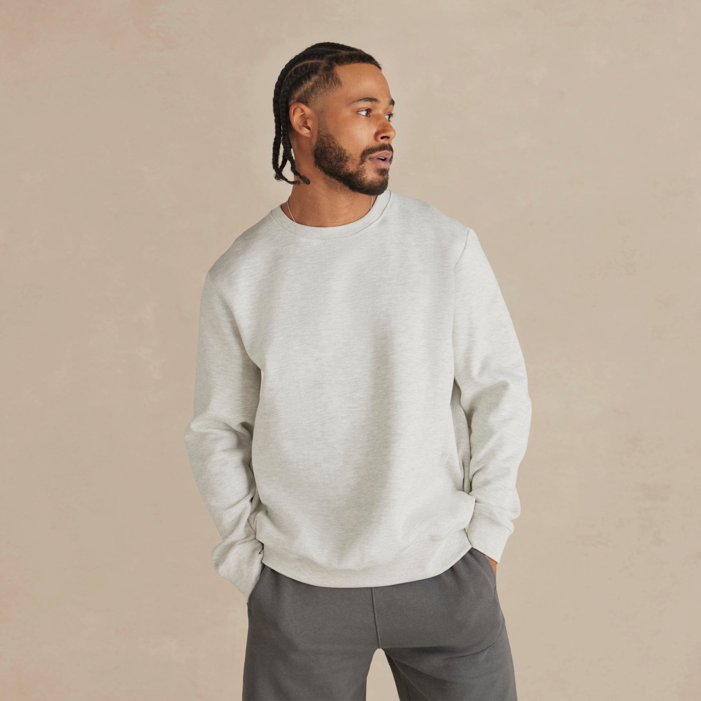 Ash Heather Heavyweight Organic Brushed Crew