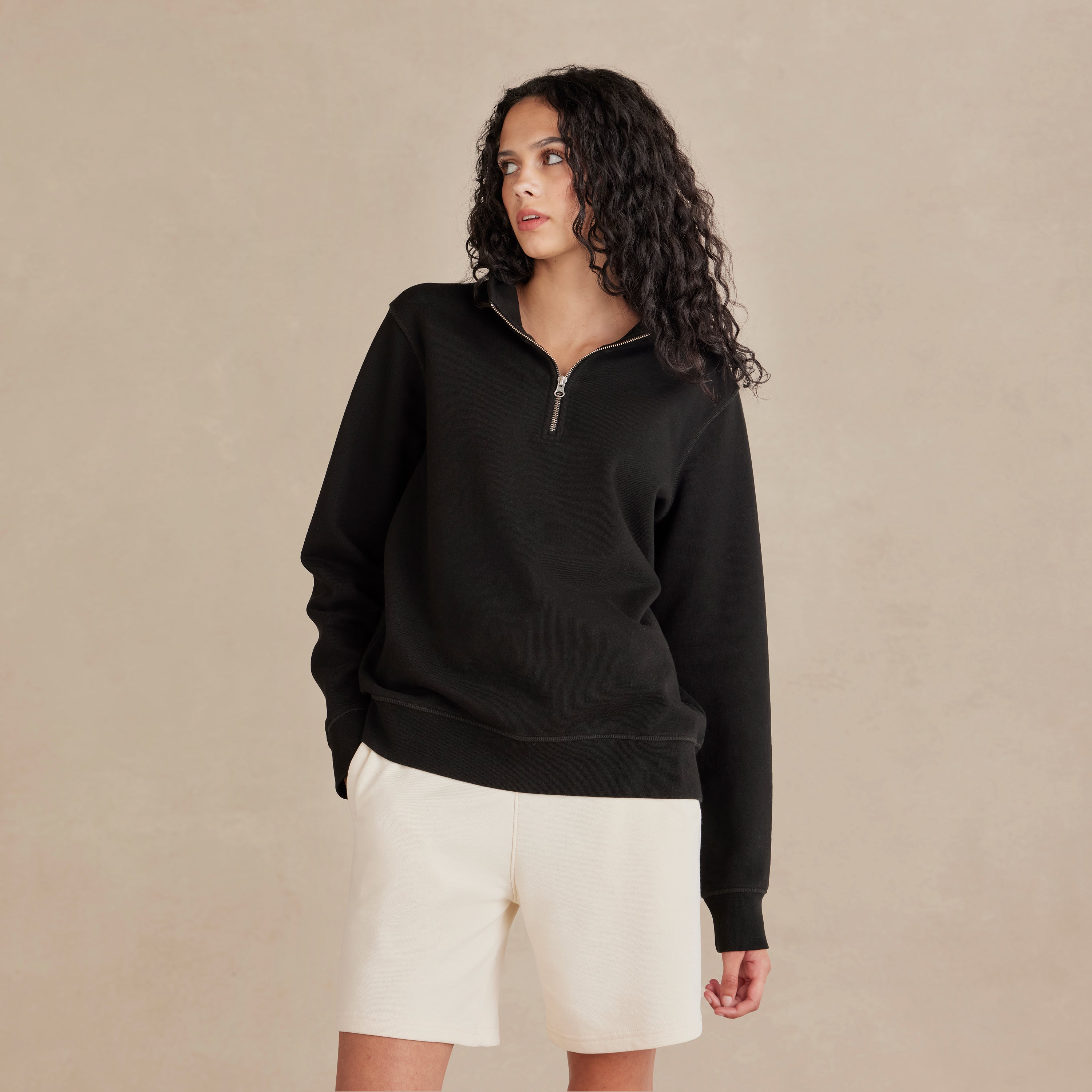 Black Ultra Heavyweight Organic French Terry Quarter Zip