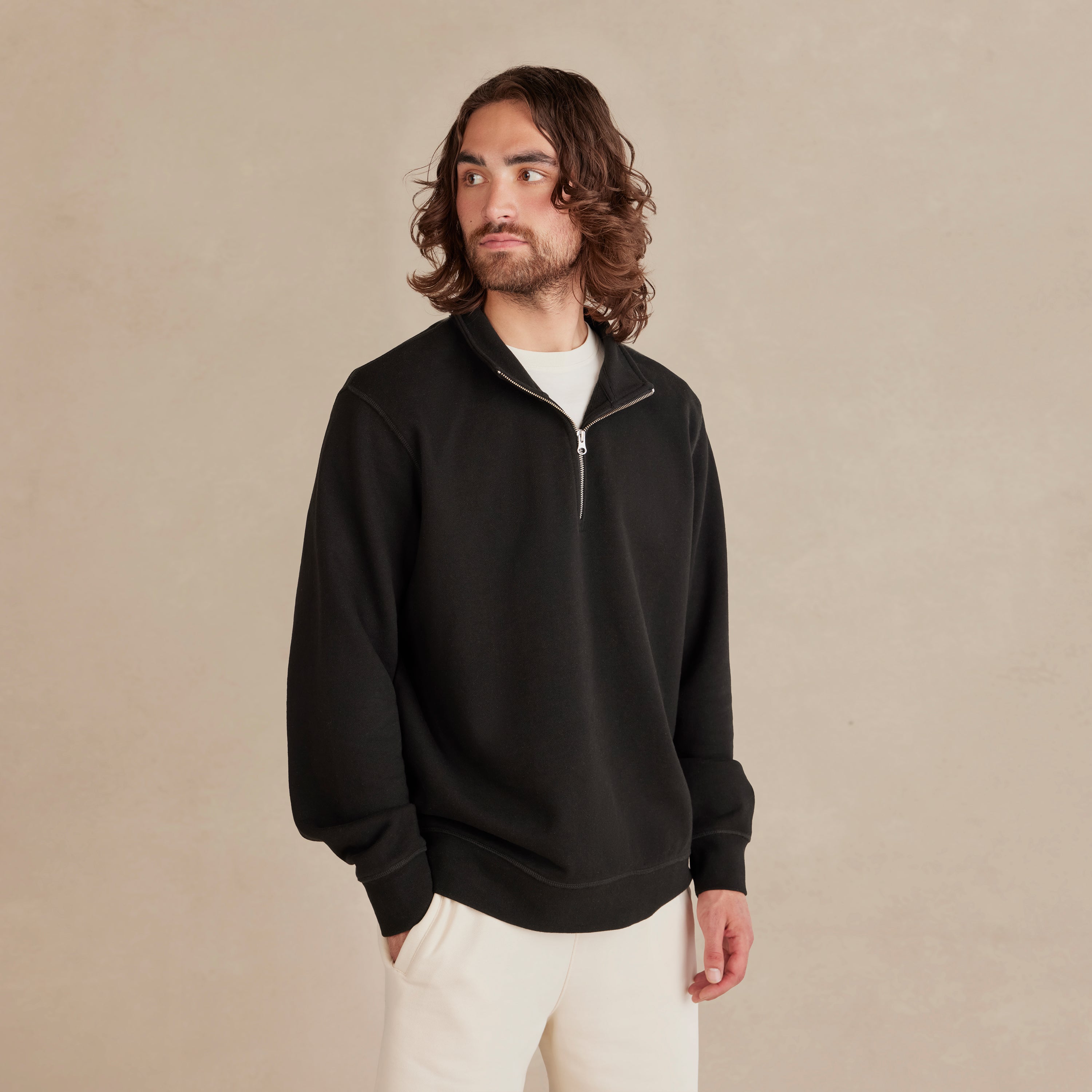 Black Ultra Heavyweight Organic French Terry Quarter Zip