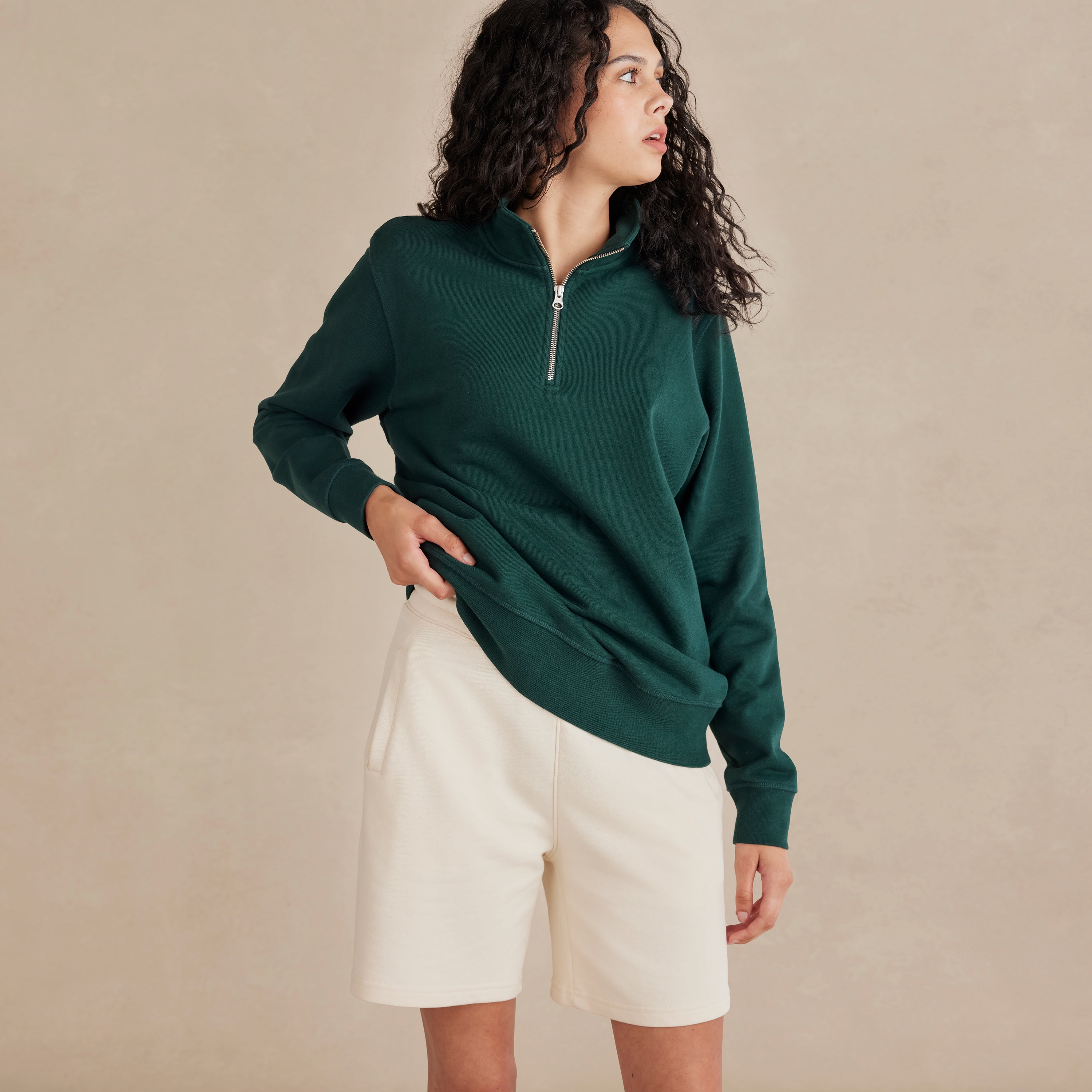 Pine Ultra Heavyweight Organic French Terry 1/4 Zip