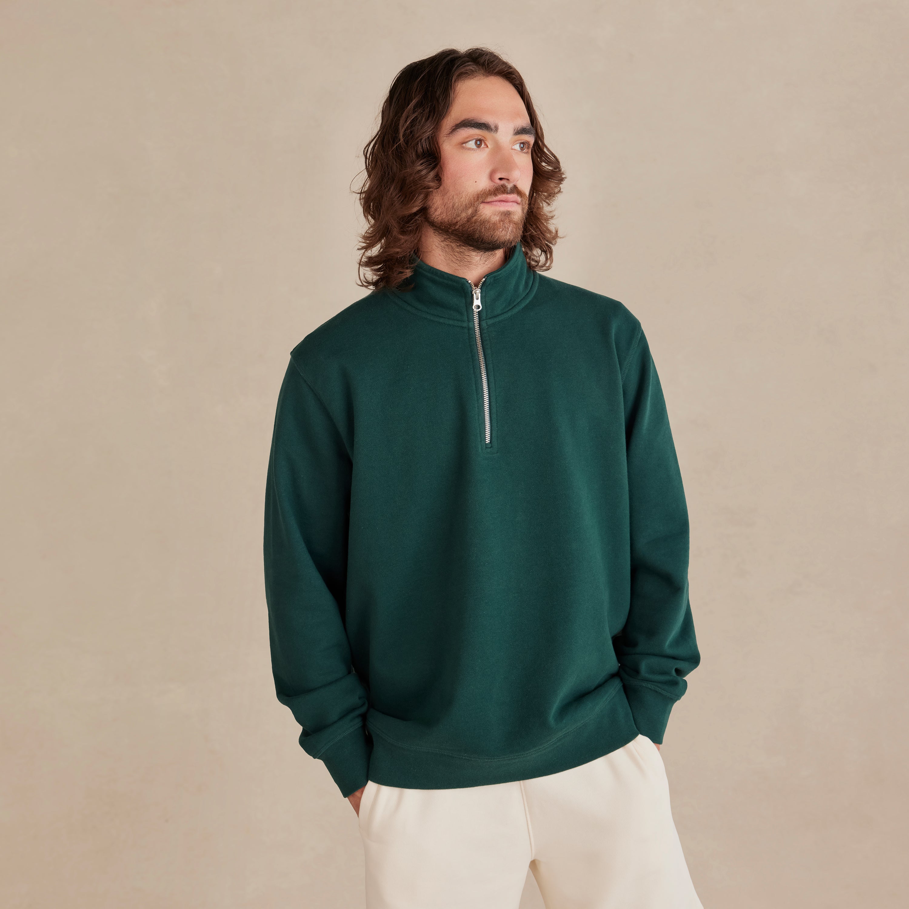Pine Ultra Heavyweight Organic French Terry 1/4 Zip