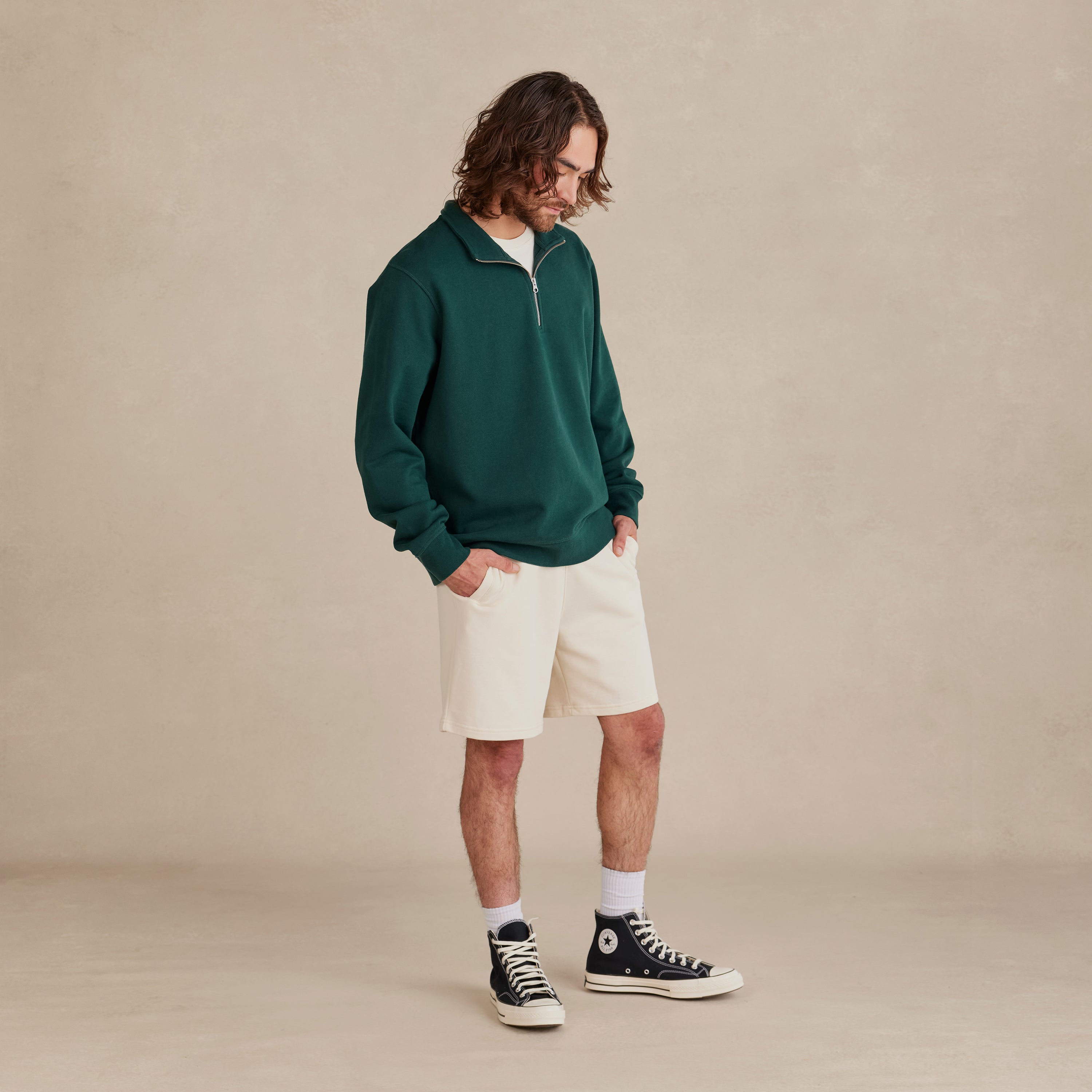 Pine Ultra Heavyweight Organic French Terry 1/4 Zip