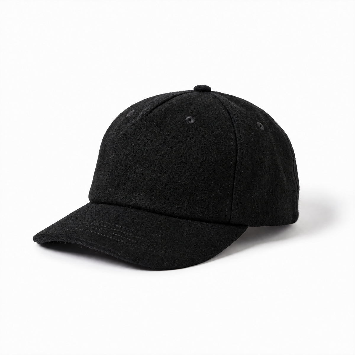 Black Wool 5 Panel Cap