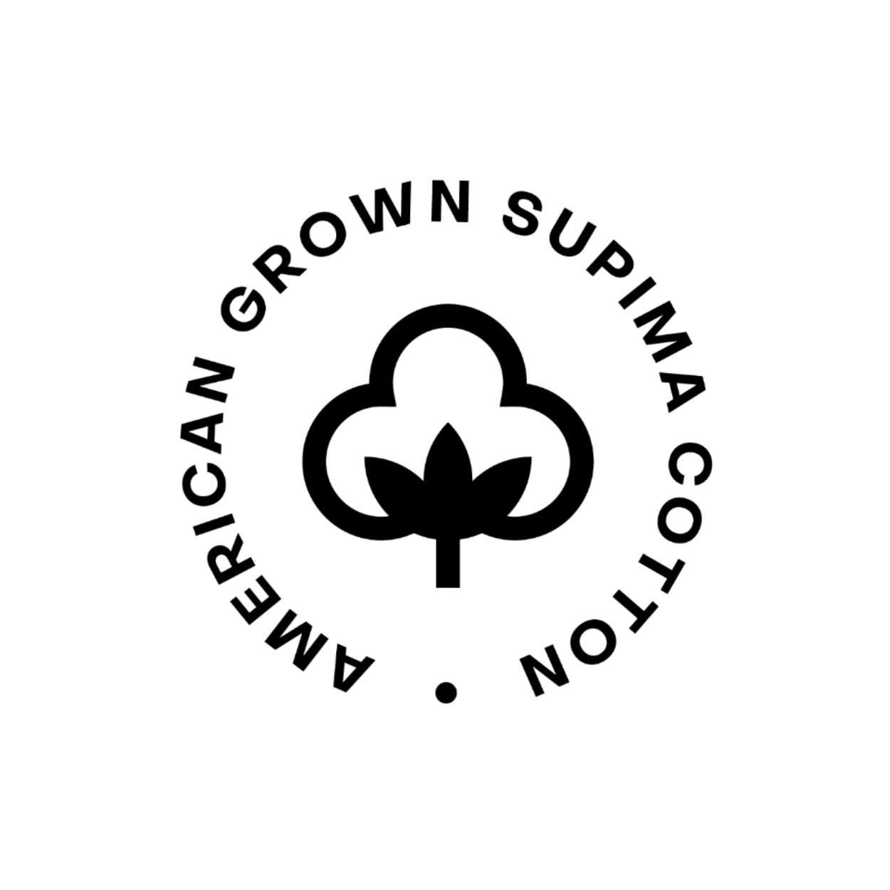 Logo for American Grown Supima Cotton with a stylized cotton plant in the center.
