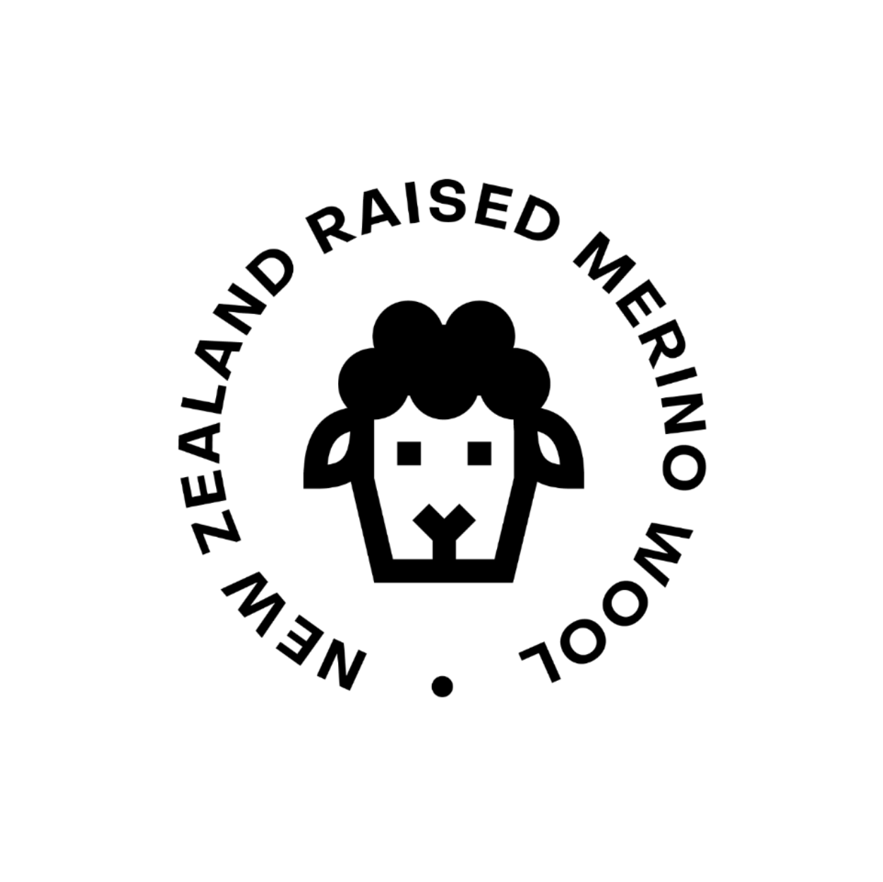 Logo for New Zealand Raised Merino Wool with a black silhouette of a sheep
