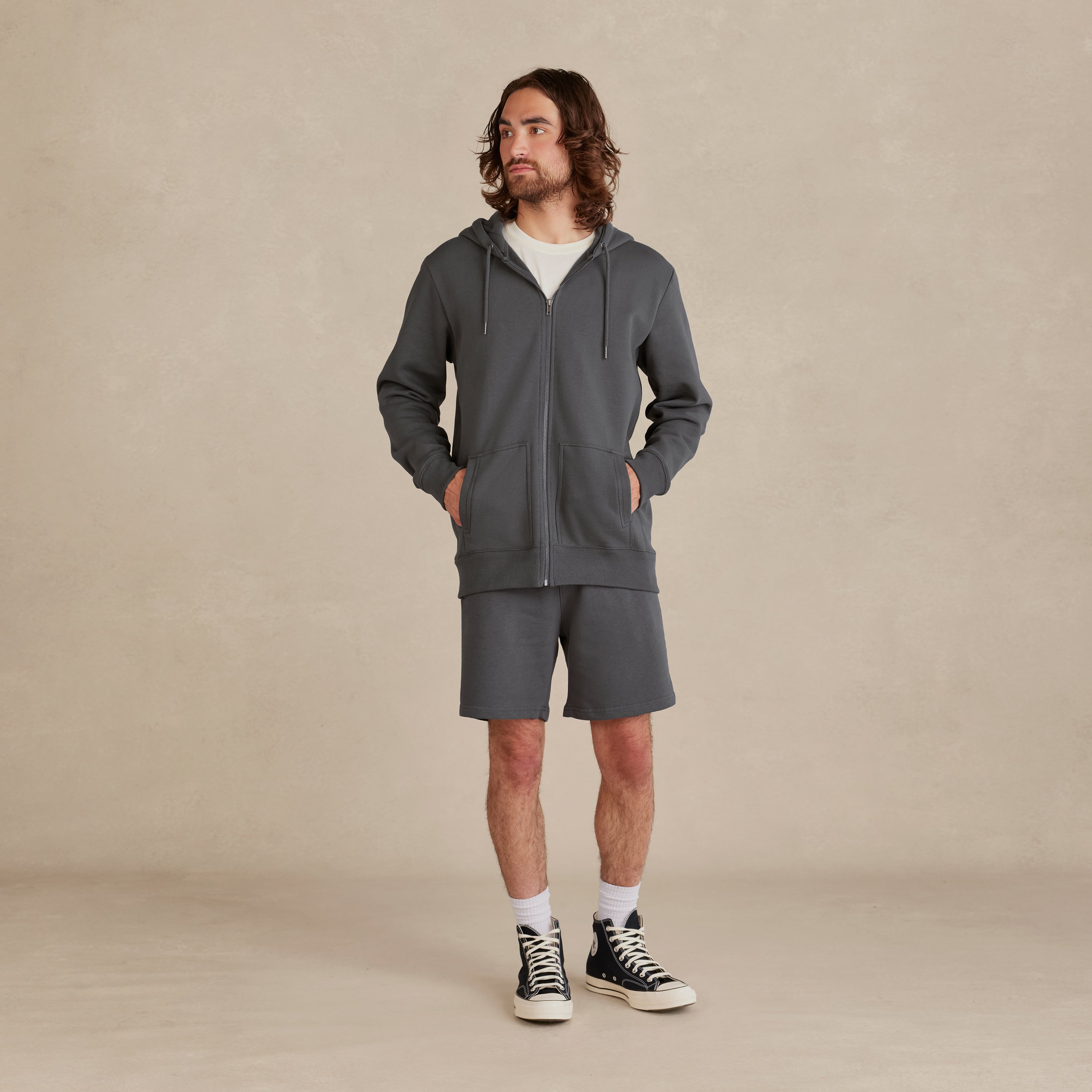 Heather Grey Heavyweight Organic Brushed Zip