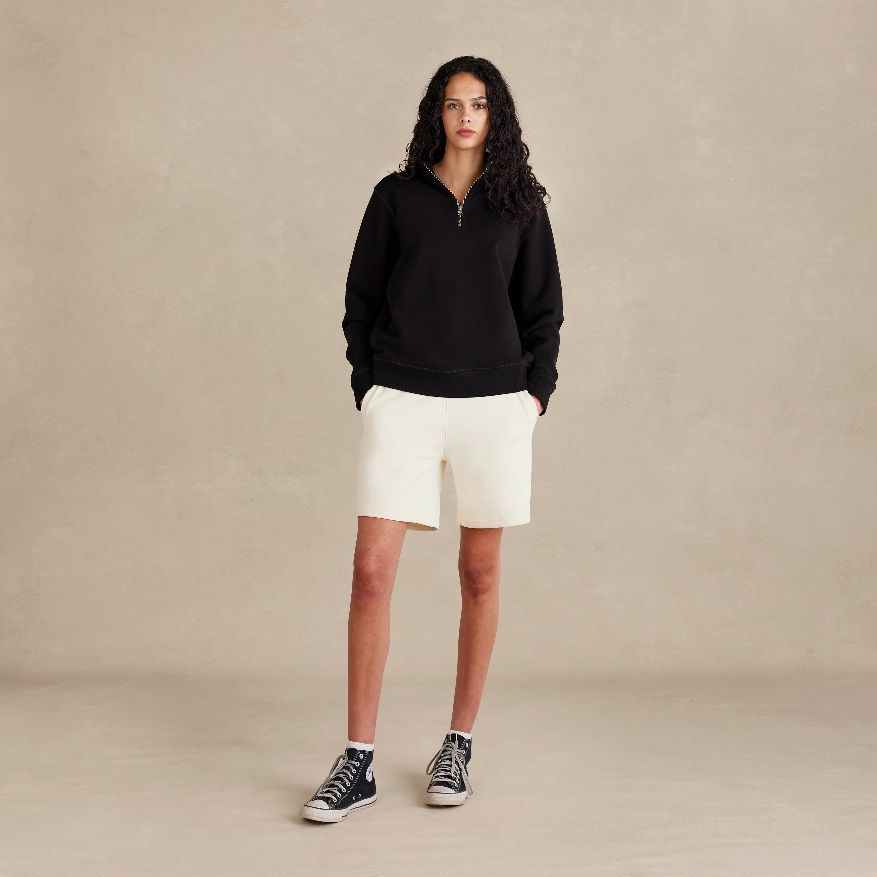 Black Ultra Heavyweight Organic French Terry Quarter Zip