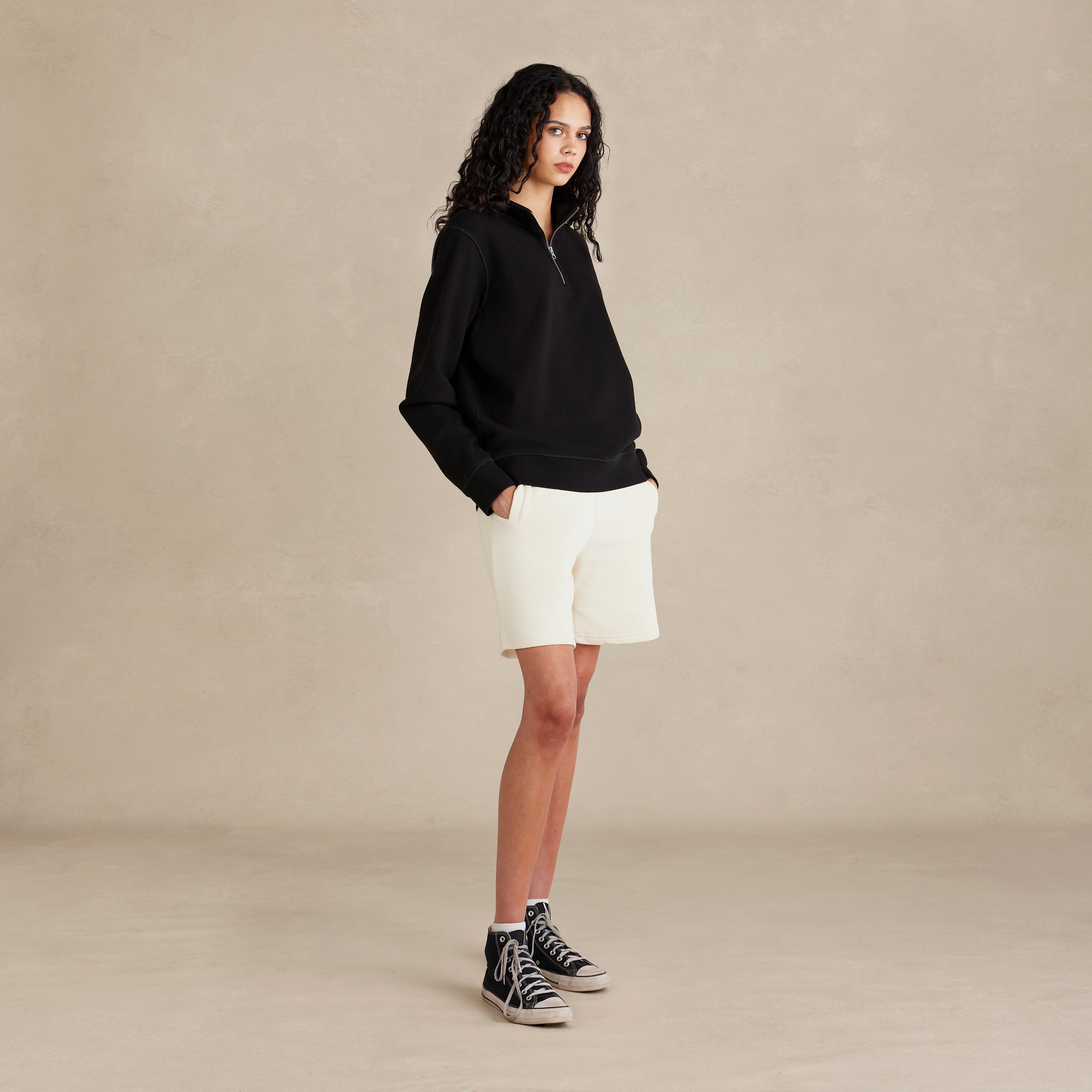 Black Ultra Heavyweight Organic French Terry Quarter Zip