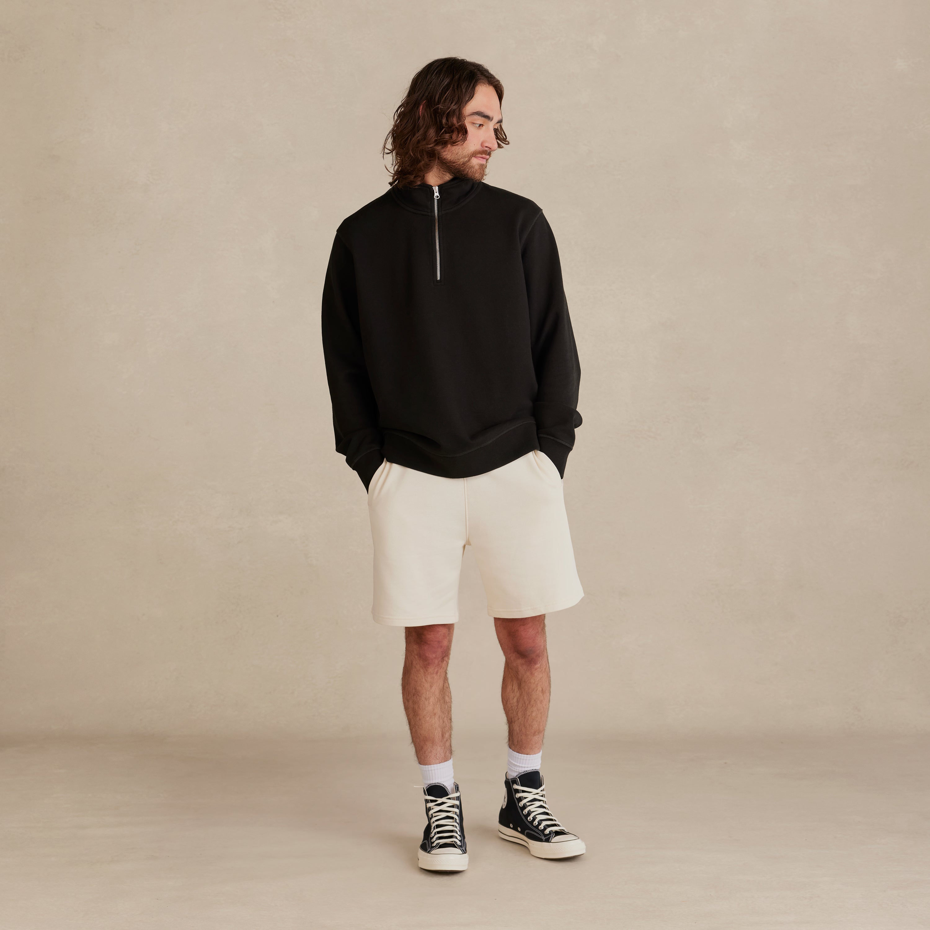 Black Ultra Heavyweight Organic French Terry Quarter Zip